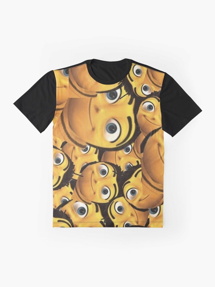 A graphic t-shirt featuring the character Barry Benson from the movie "Bee Movie" with the text "Barry You" and jazz-inspired elements. - Flat lay