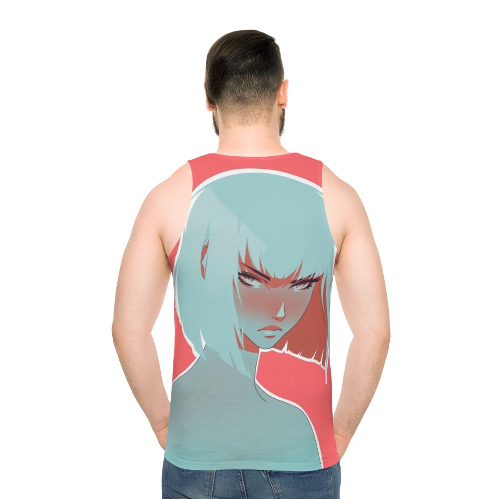 Colorful blood orange unisex tank top with modern flat design - men back