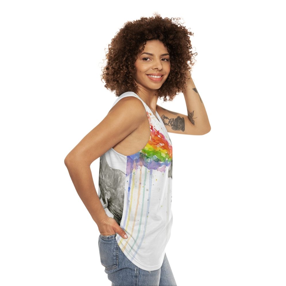 Dinosaur rainbow watercolor unisex tank top - women side