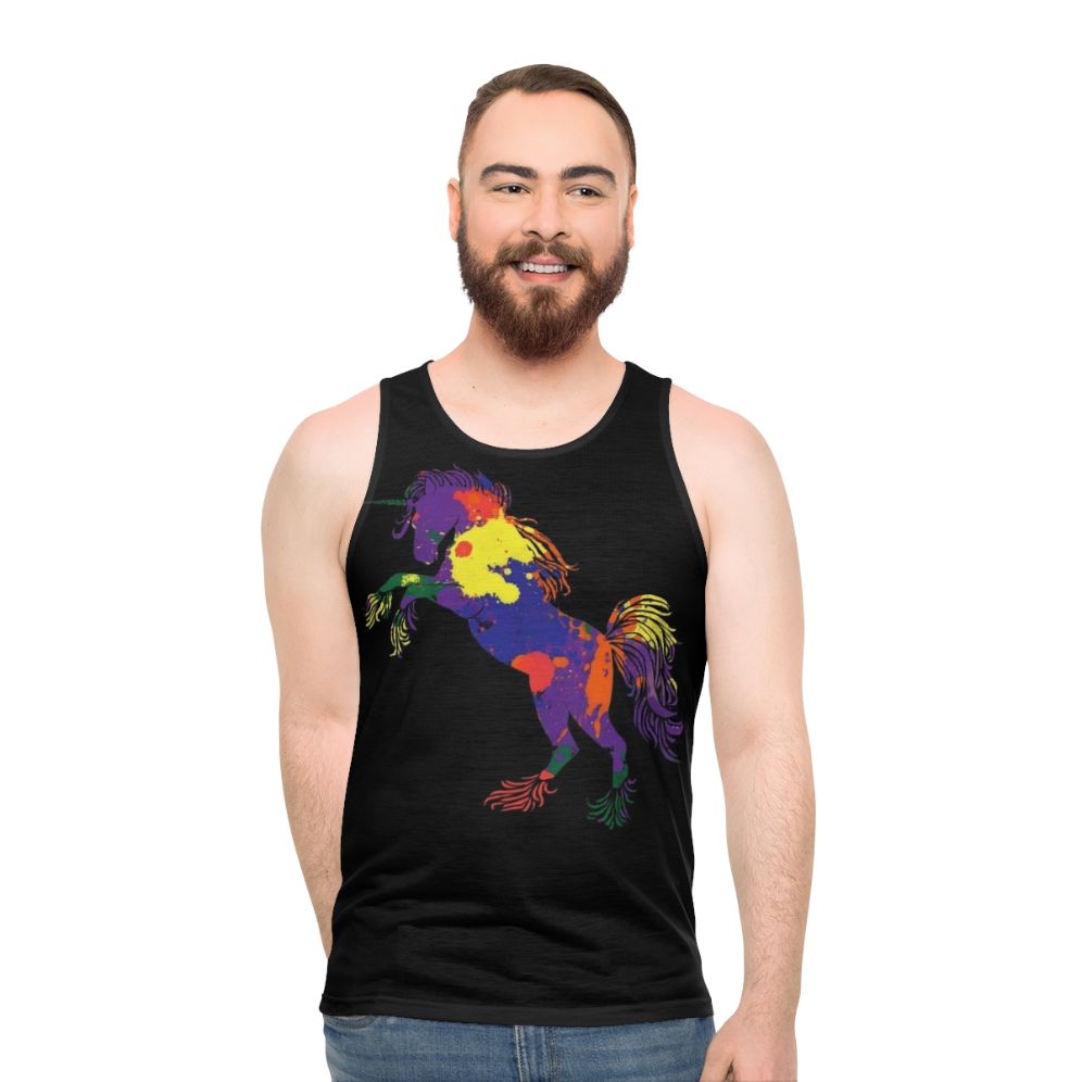 Colorful rainbow unicorn unisex retro 80s tank top - men