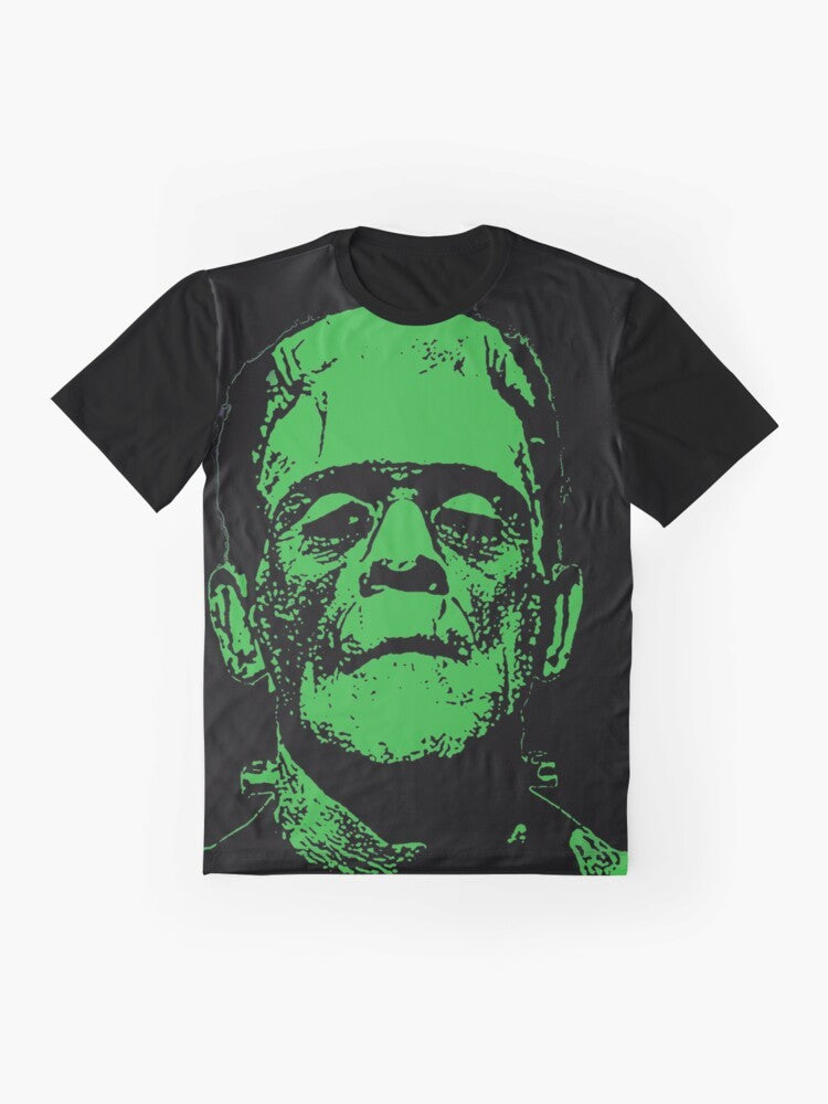 Vintage Frankenstein graphic t-shirt with classic horror monster design - Flat lay