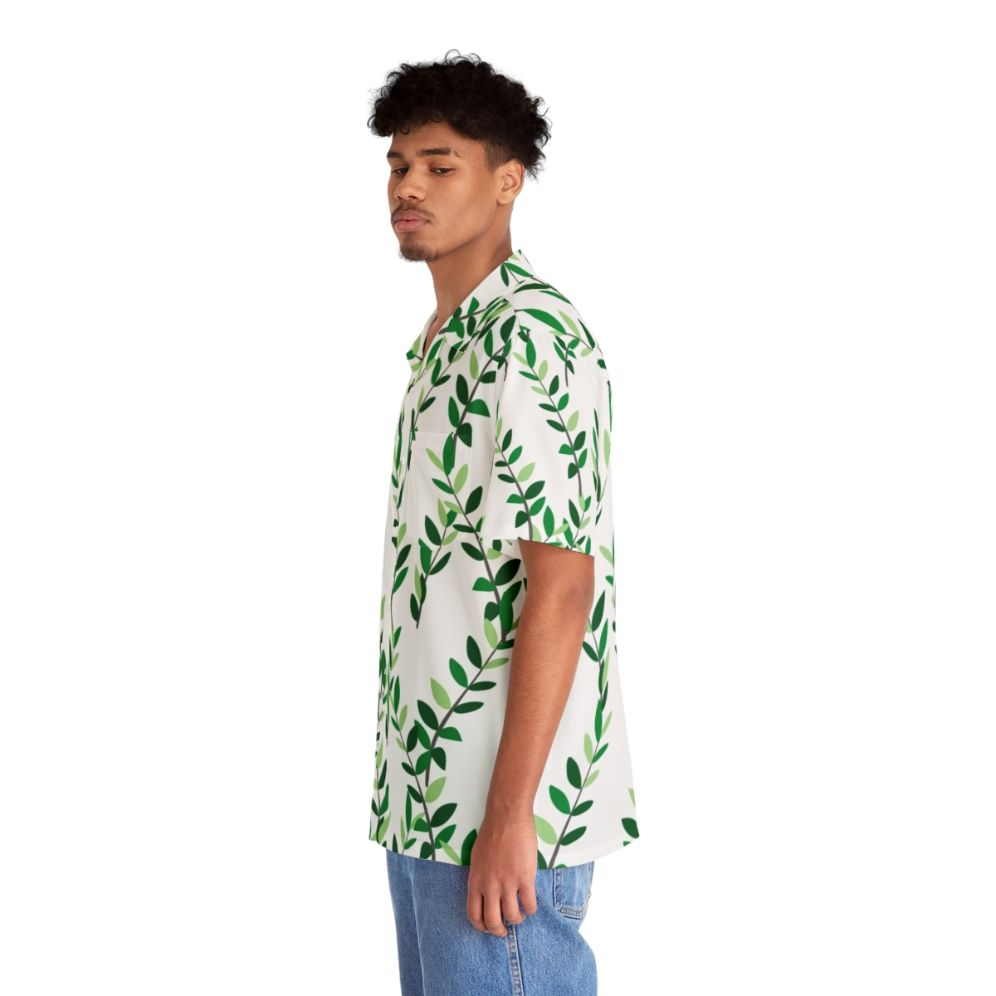 Zz plant leaves foliage pattern on a Hawaiian shirt - People Left