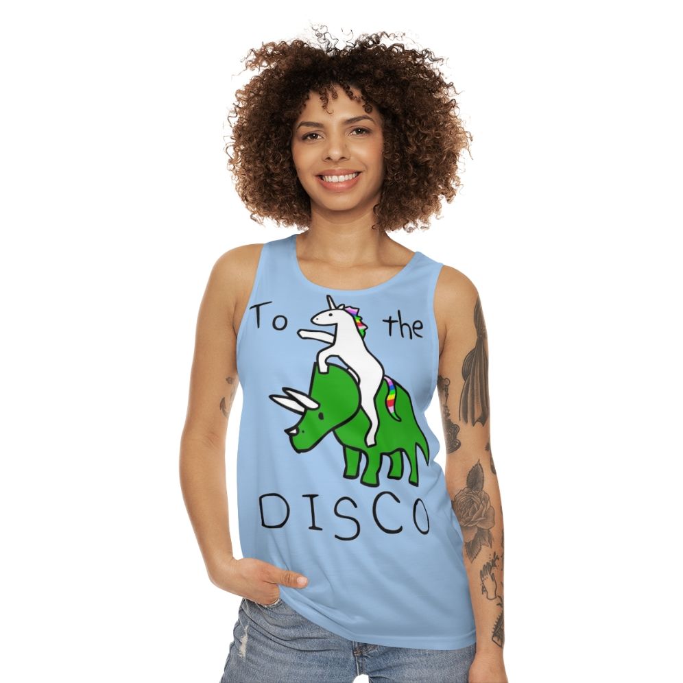 Disco Unicorn Riding Triceratops Unisex Tank Top - women