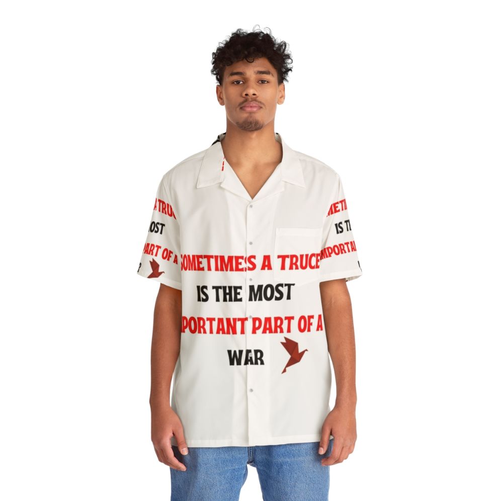 Money Heist Quotes Hawaiian Shirt with Origami Bird Design - People Front