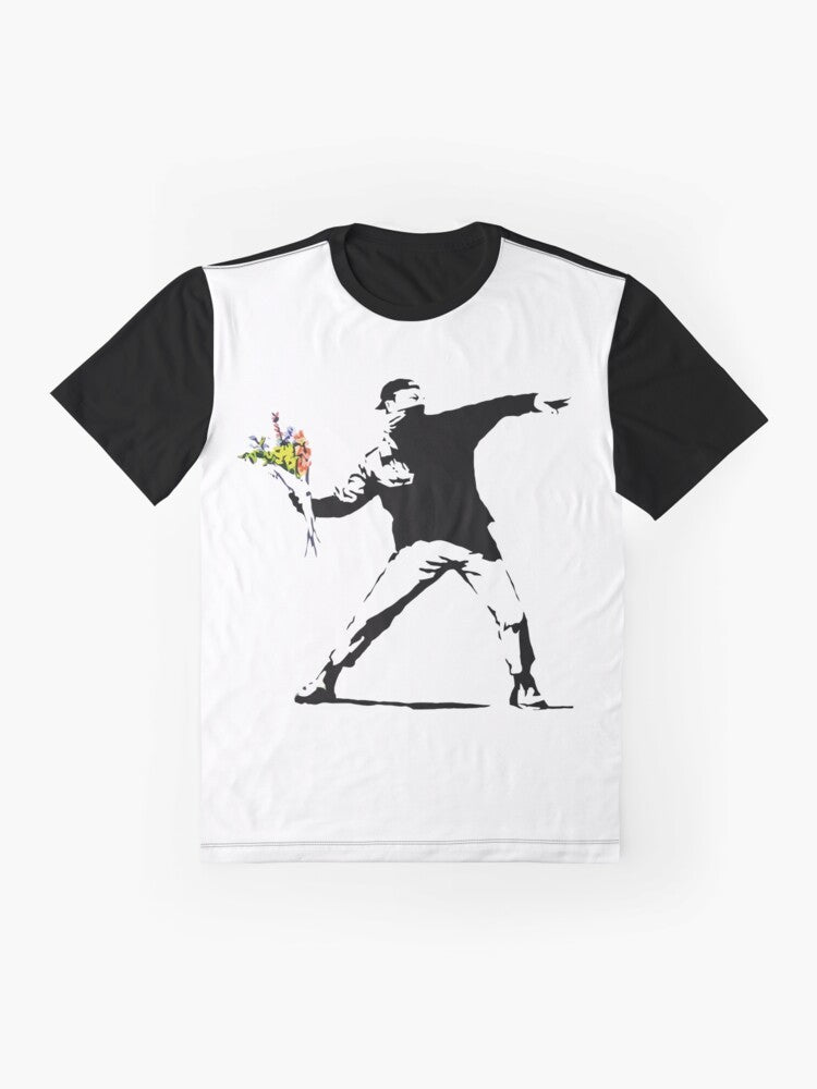 Man holding a bouquet of flowers in a graffiti-inspired design - Flat lay