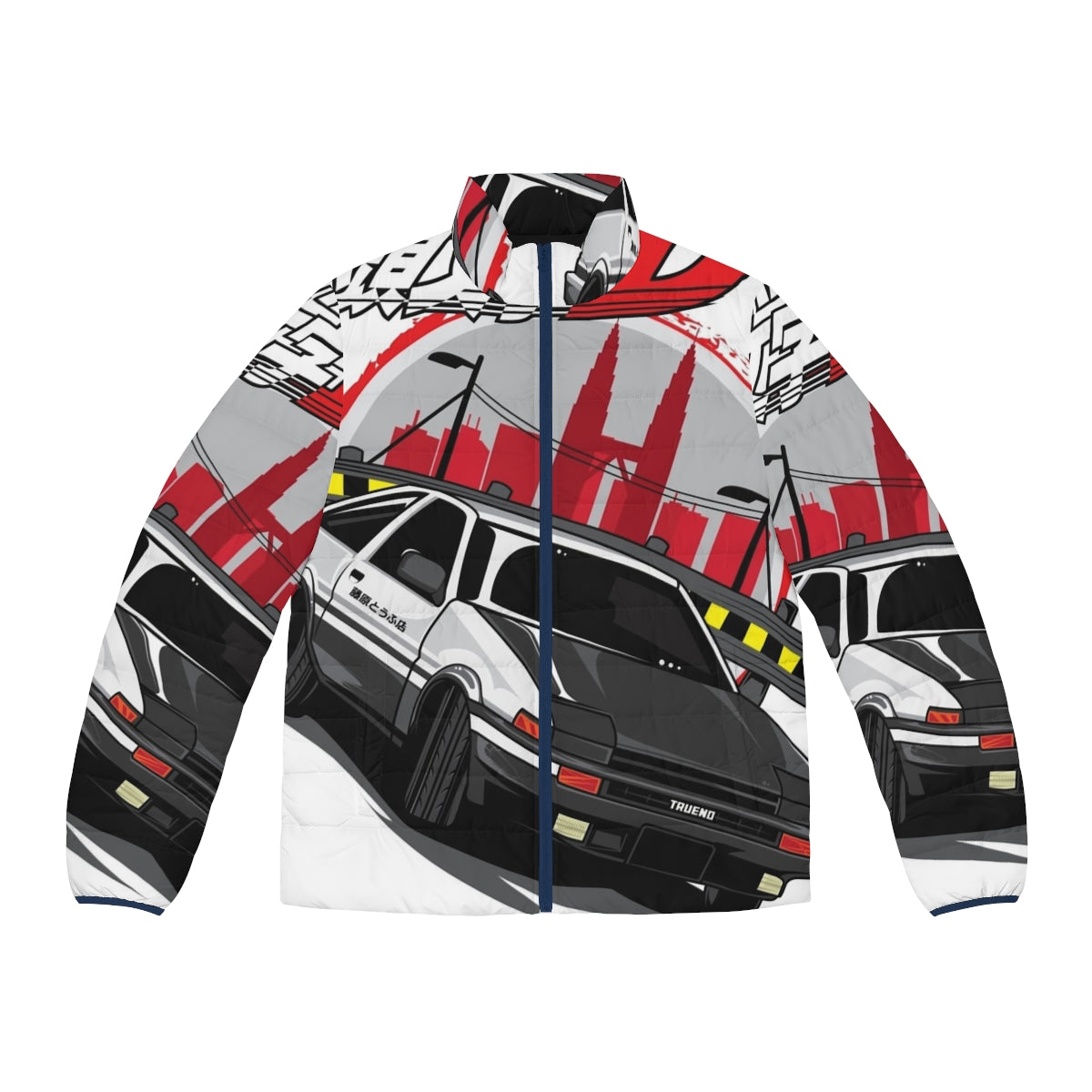 Initial D Puffer Jacket featuring the legendary Toyota Corolla AE86 "Hachi-Roku"