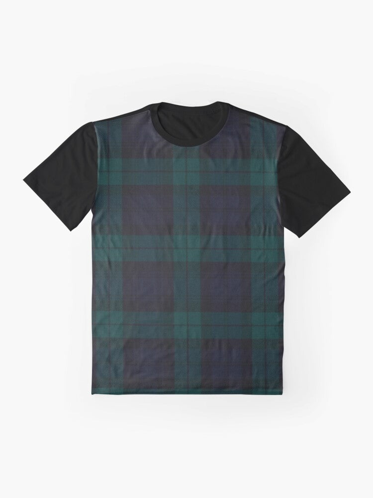 Black Watch Scottish Tartan Graphic T-Shirt featuring a classic Scottish clan tartan design - Flat lay