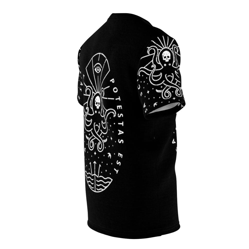 Stylish all-over print t-shirt featuring a striking skull design with a knowledge-themed graphic - men right