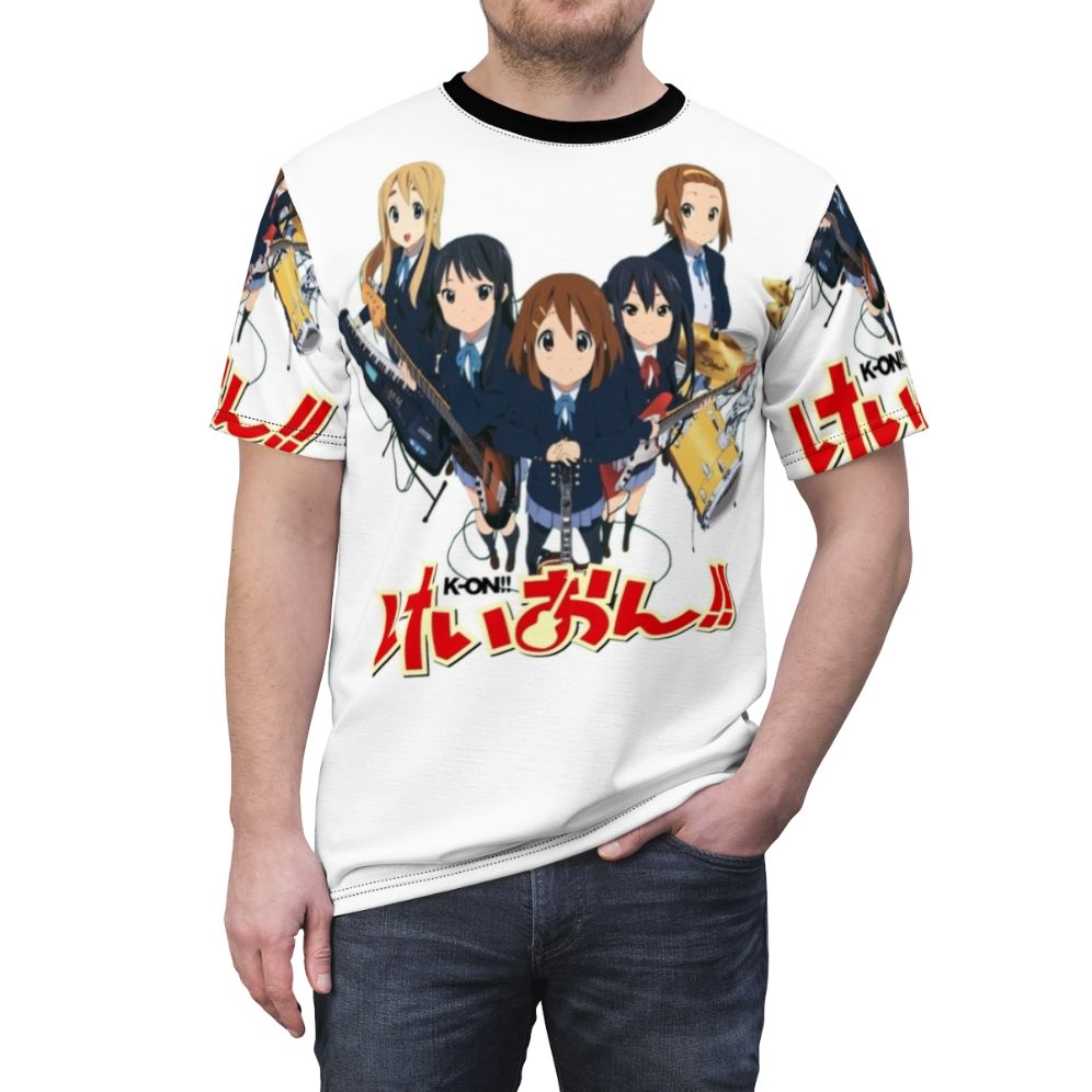 A stylish t-shirt featuring a subtle, anime-inspired design inspired by the popular K-On series. - men front