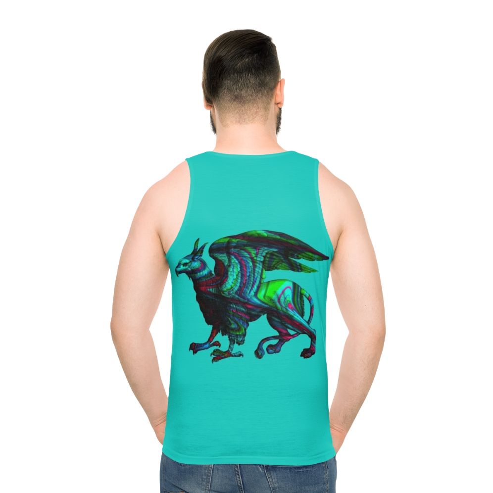 Colorful abstract griffin silhouette watercolor painting on unisex tank top - men back