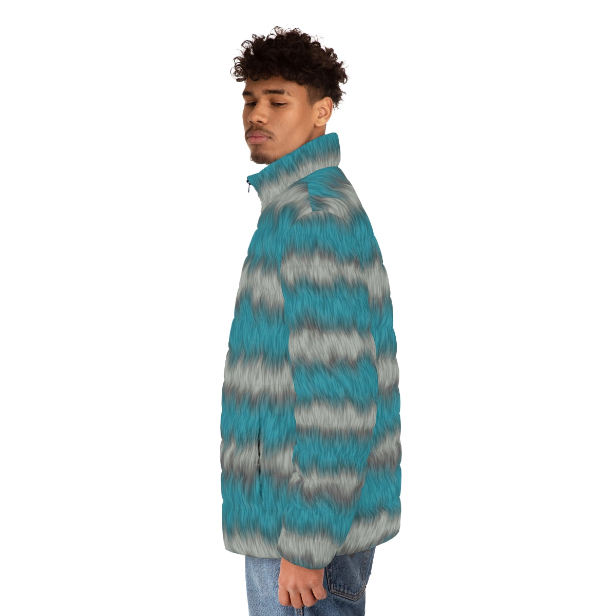 Cheshire Cat Striped Puffer Jacket - men side left