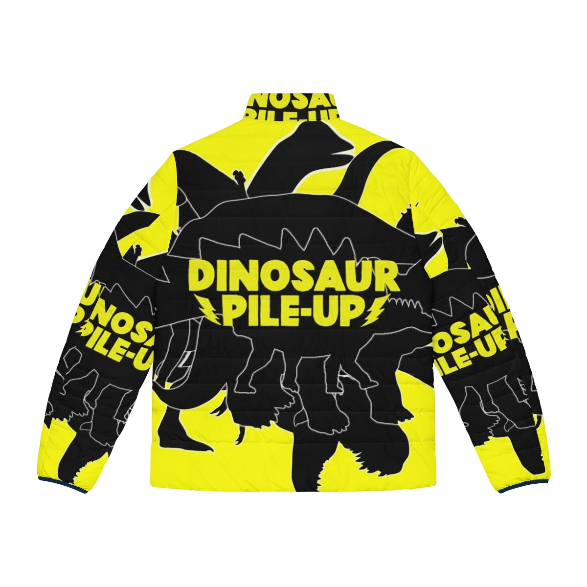 Dinosaur Pile Up Puffer Jacket featuring a dinosaur design for indie music fans - Back