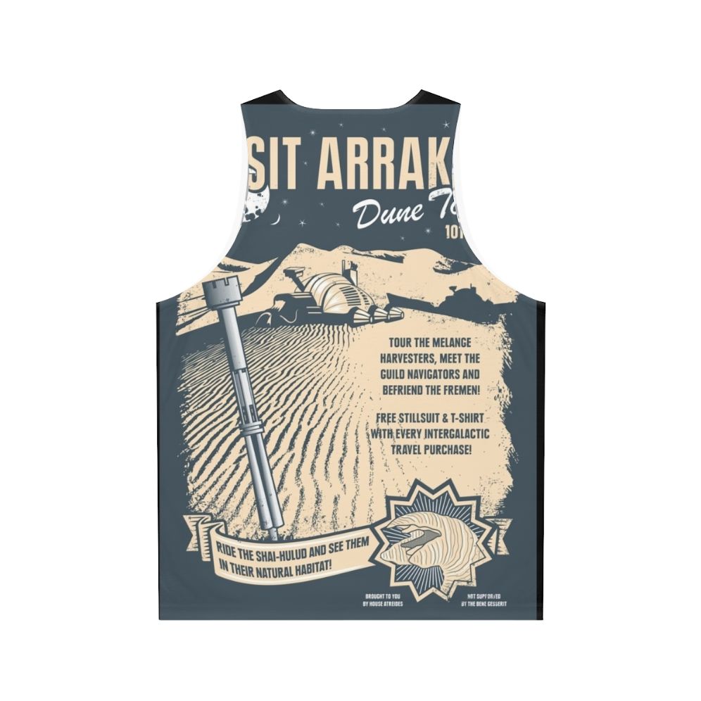 Dune-inspired "Visit Arrakis" unisex sci-fi tank top - Back