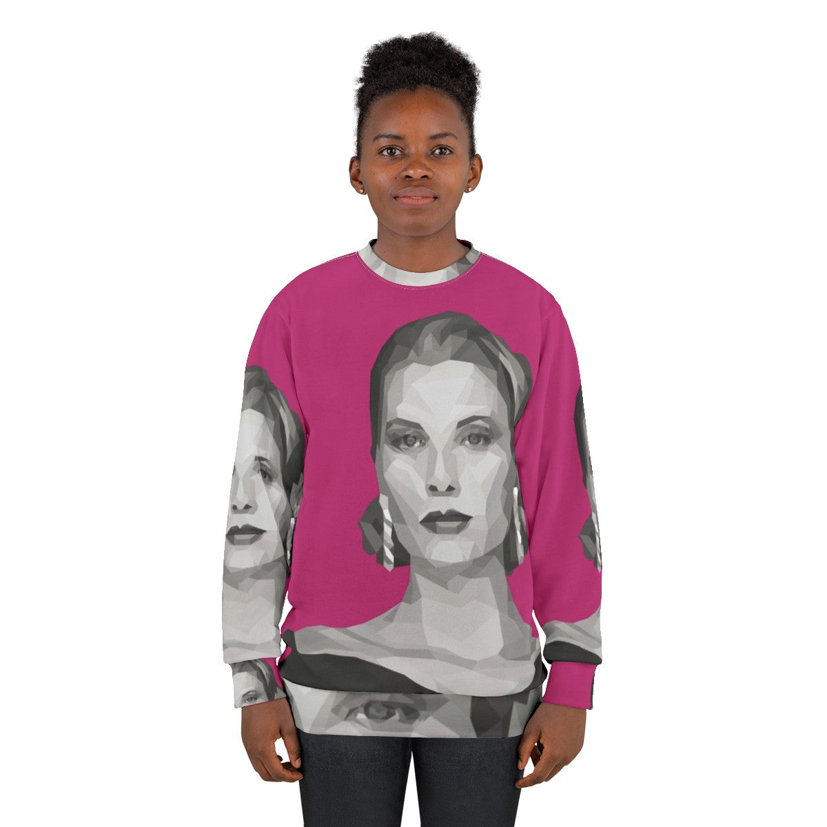 Grace Kelly Geometric Poly Pink Fuchsia Sweatshirt - women