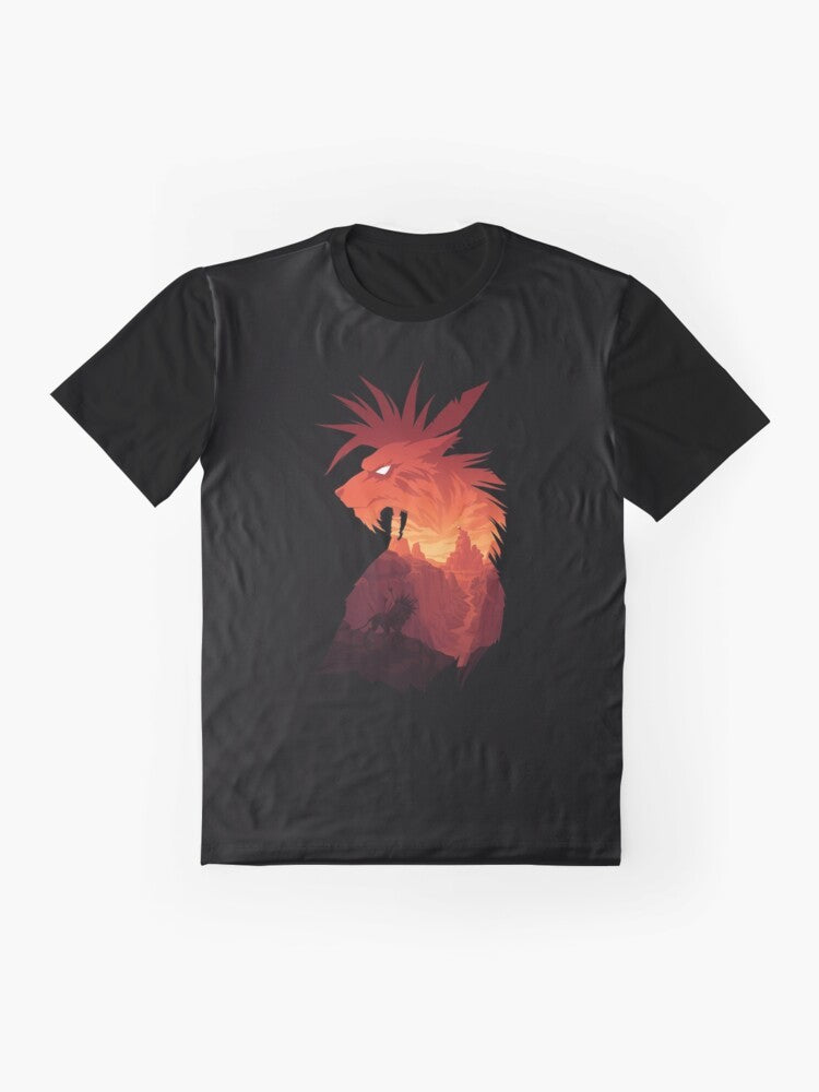 A black t-shirt with a graphic design featuring Final Fantasy's Red XIII character. - Flat lay