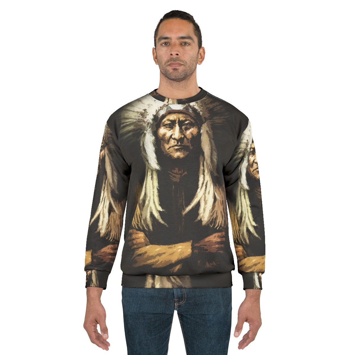 Sitting Bull Native American Tribal Design Sweatshirt - men