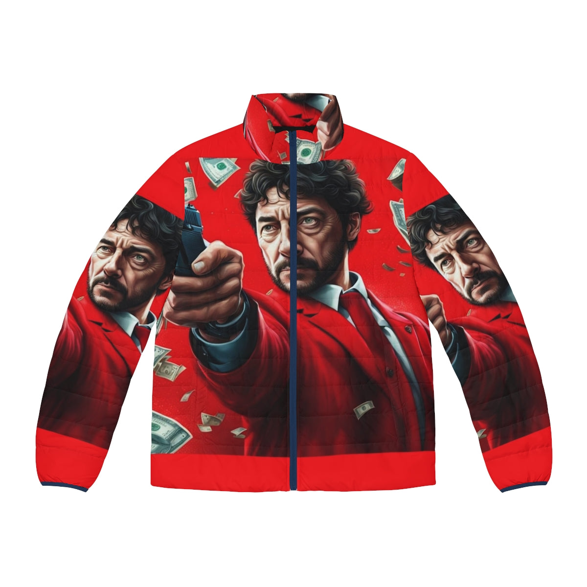 Money Heist Red Suit Puffer Jacket, featuring the iconic red suit from the popular TV series