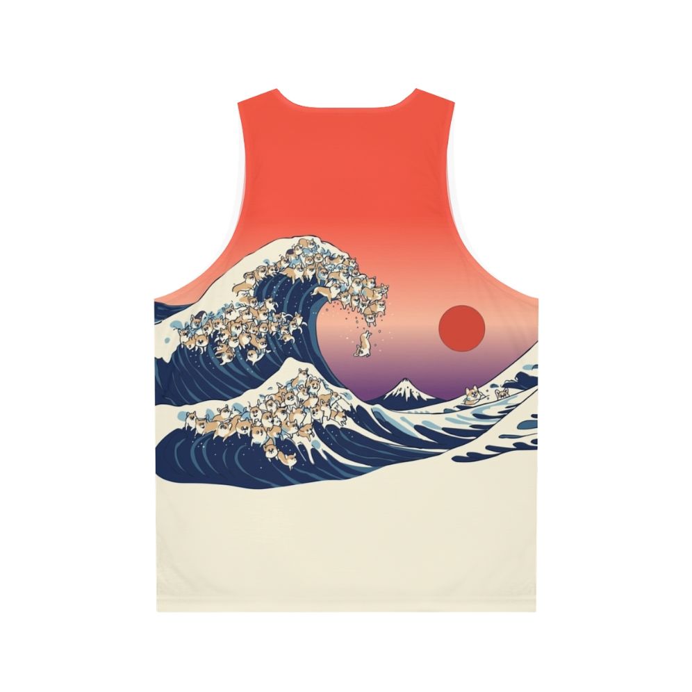 Corgi wave Japanese art unisex tank top - Back