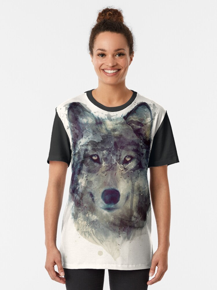 Watercolor wolf persevere graphic t-shirt - Women