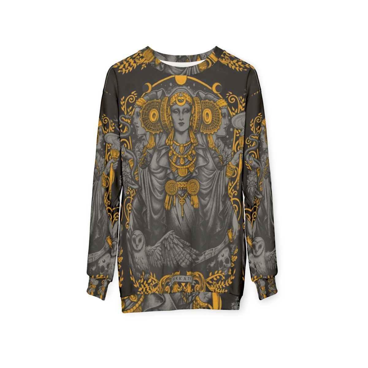 Iberian Hecate Gray Sweatshirt with Occult and Gothic Inspired Designs - hanging