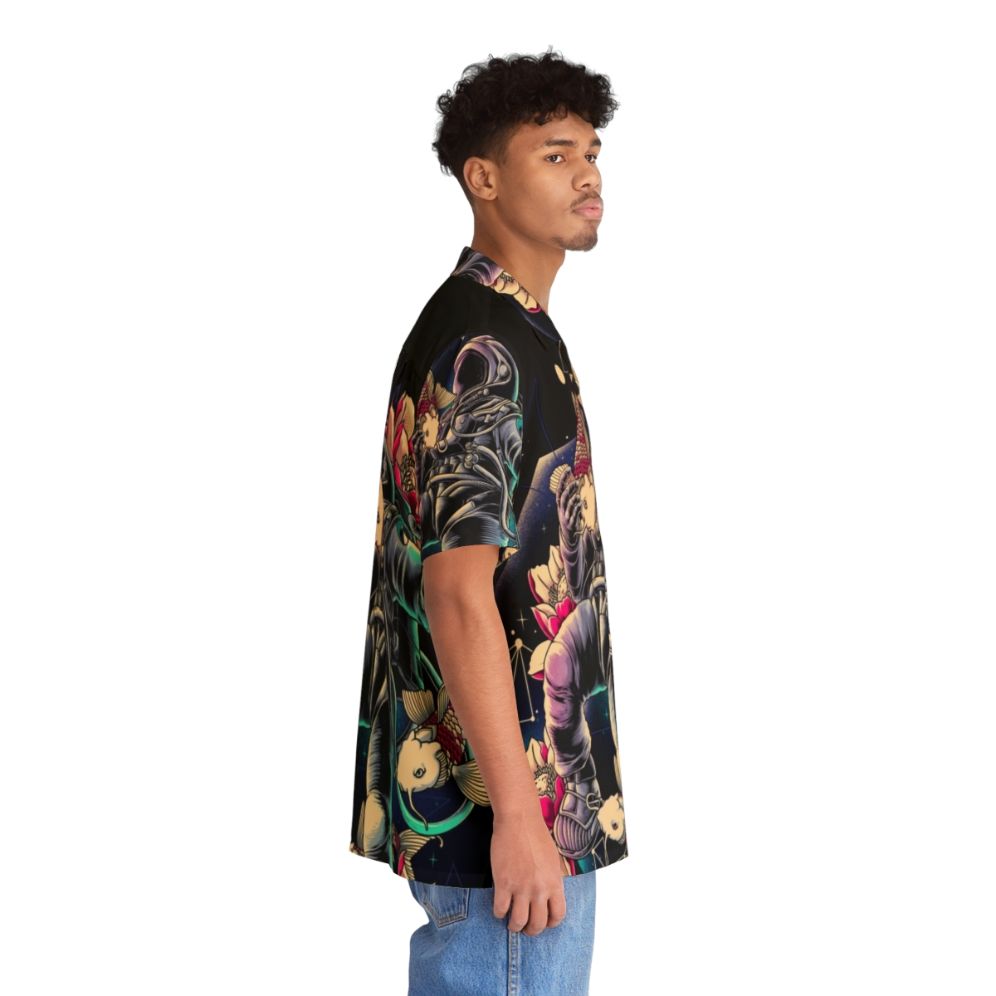 Deep space-themed Hawaiian shirt with astronaut, stars, and cosmic patterns - People Pight