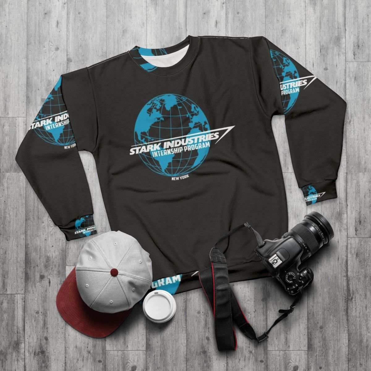 Stark Industries Internship Program Superhero Sweatshirt - flat lay