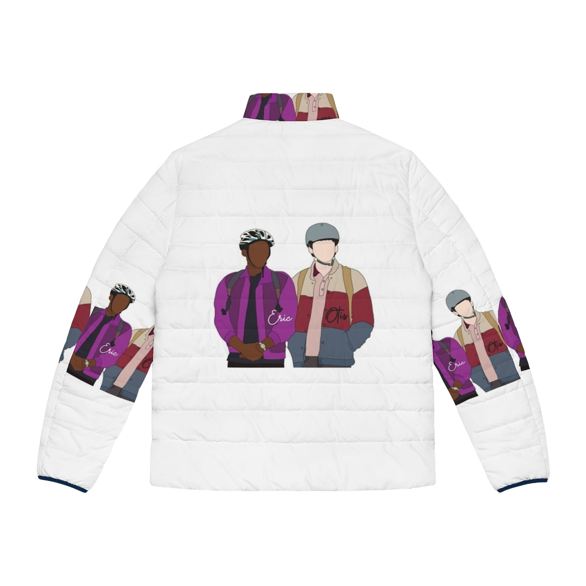 Sex Education Otis and Eric Puffer Jacket featuring the main characters from the Netflix series - Back