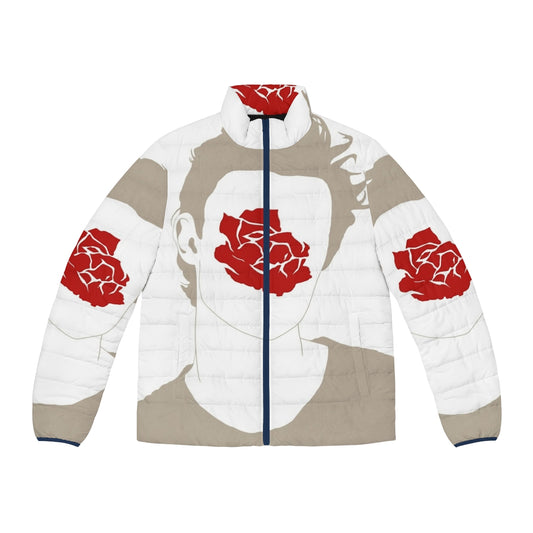 Hunter S. Thompson inspired "It Never Got Weird Enough For Me" puffer jacket with ink splatter and gonzo design