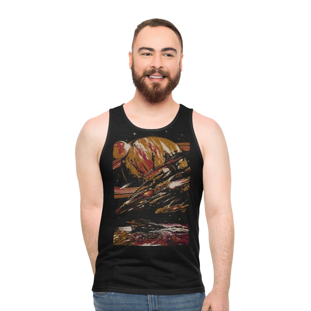 Futuristic sci-fi unisex tank top with space-themed graphics - men