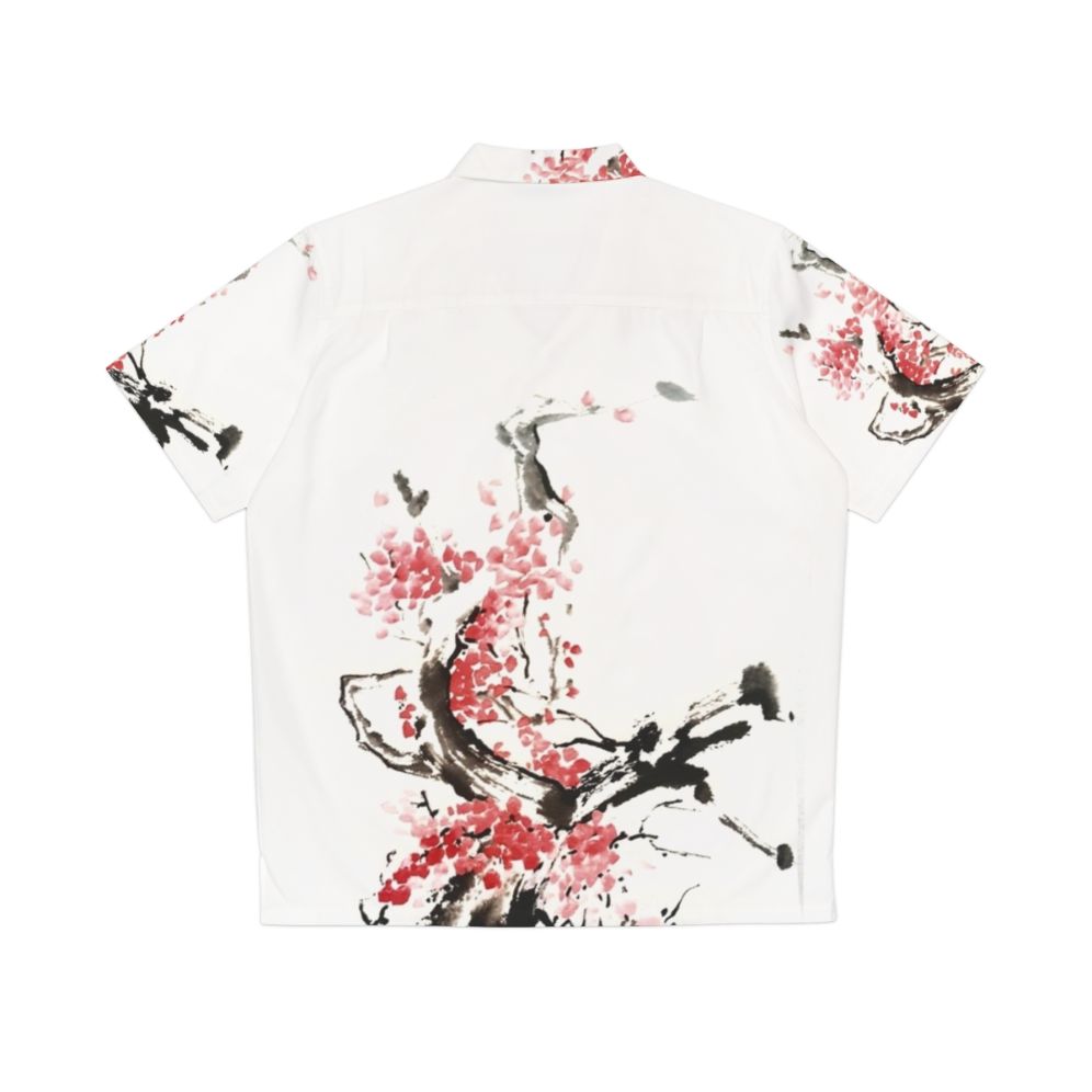 Cherry Blossom Japanese Ink Painting Hawaiian Shirt - Back