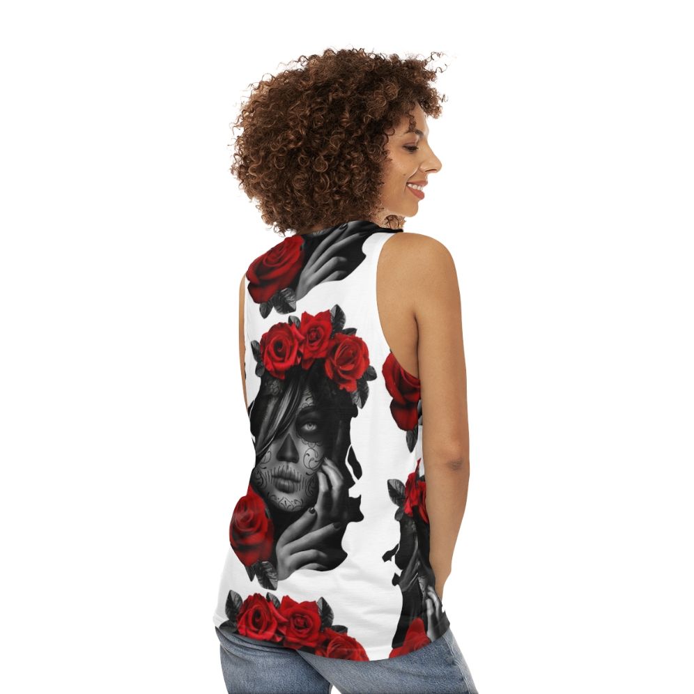 Day of the Dead Women's Unisex Tank Top with Sugar Skull Design - women back