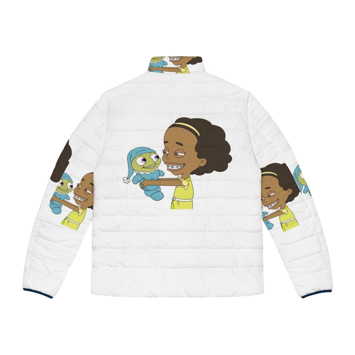 Big Mouth Puffer Jacket featuring the characters Missy and Mr Wiggles from the Netflix series Big Mouth - Back