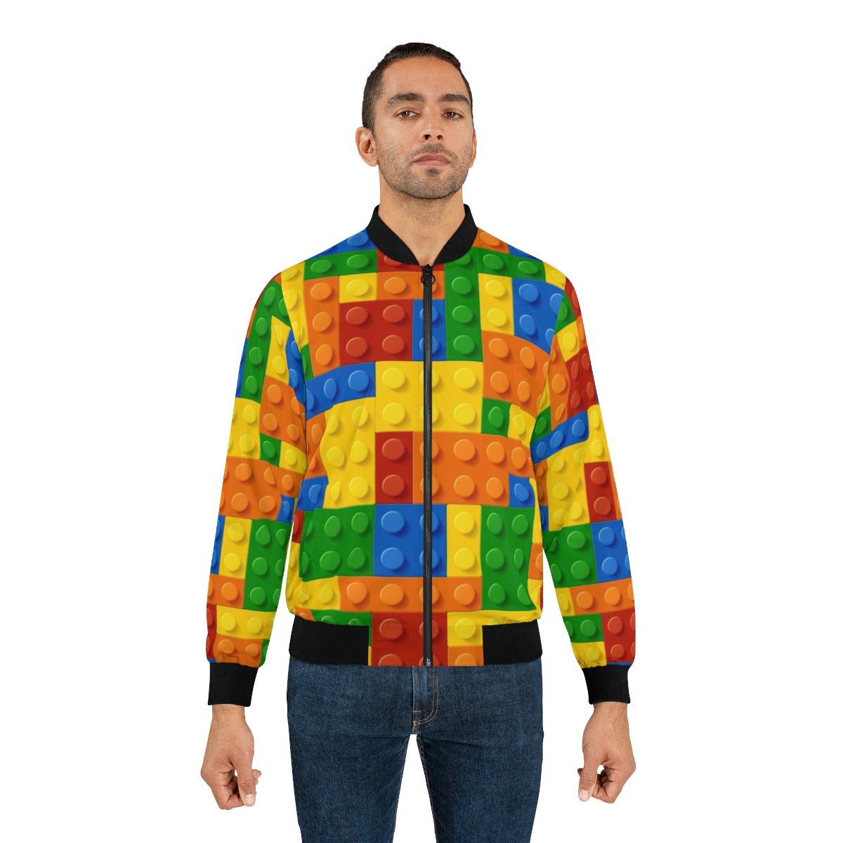 Bomber jacket with a building blocks construction brick design - Lifestyle