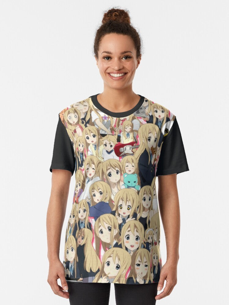 Mugi Kotobuki from the anime K-On! featured on a high-quality graphic t-shirt. - Women