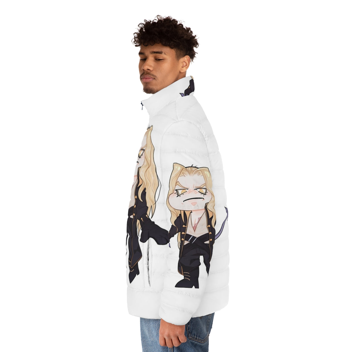 Chibi Alucard Castlevania character on puffer jacket - men side left