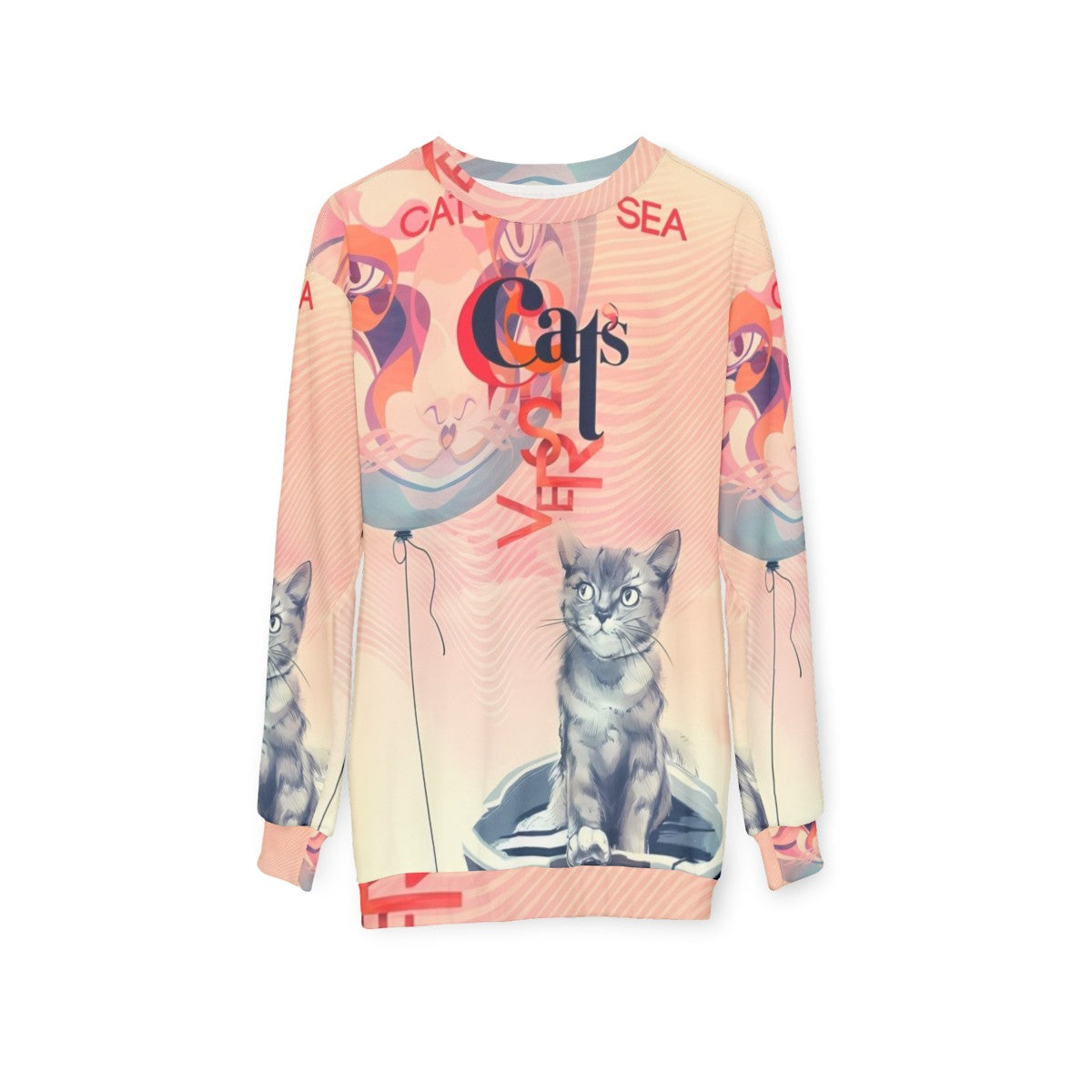 Sweatshirt with hand-drawn cat in a fantasy universe - hanging