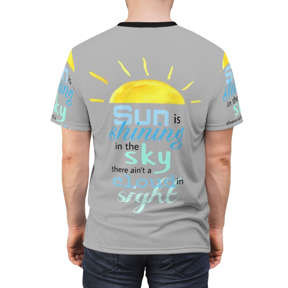 A vibrant t-shirt featuring a graphic inspired by the iconic 1970s band Electric Light Orchestra and their album "Out of the Blue". - men back