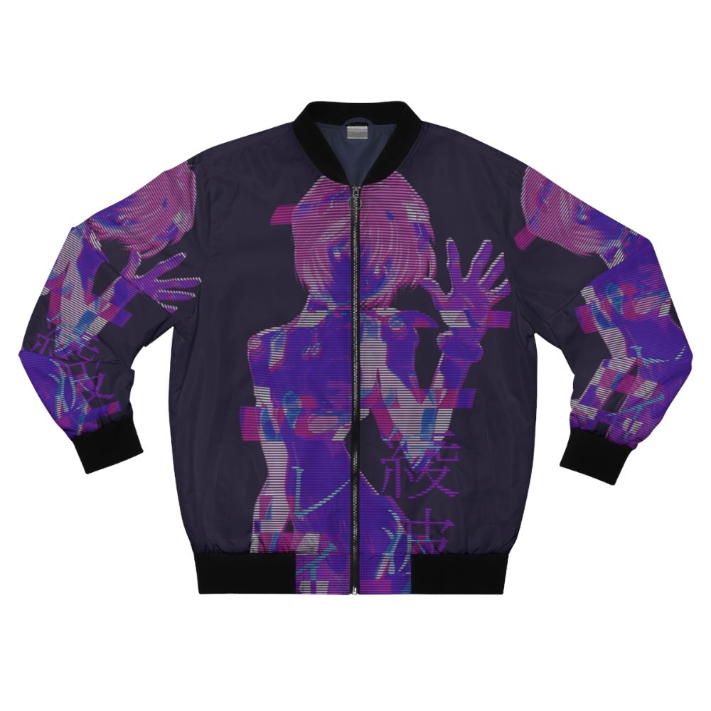 Vaporwave inspired bomber jacket featuring anime character Rei Ayanami from Neon Genesis Evangelion