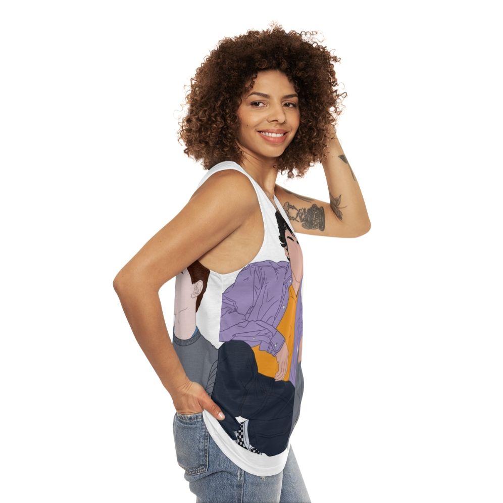 Model wearing Young Royals unisex tank top - women side