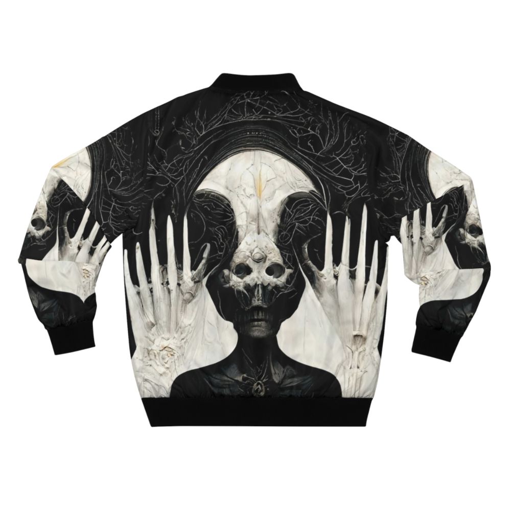 HR Giger Necronomicon Bomber Jacket featuring dark, fantasy AI-generated artwork - Back