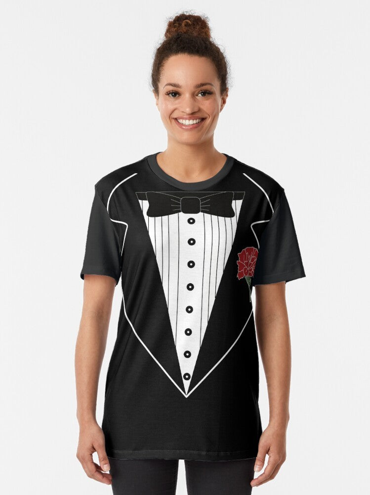 Funny tuxedo graphic t-shirt for men, featuring a playful tuxedo design - Women