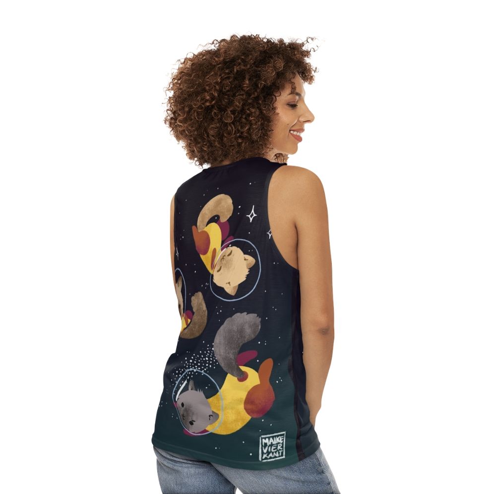 Space Cats Unisex Tank Top with Astronaut Cat Design - women back