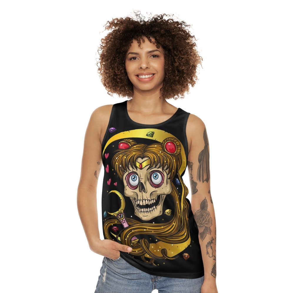 Unisex moon skull tank top - women