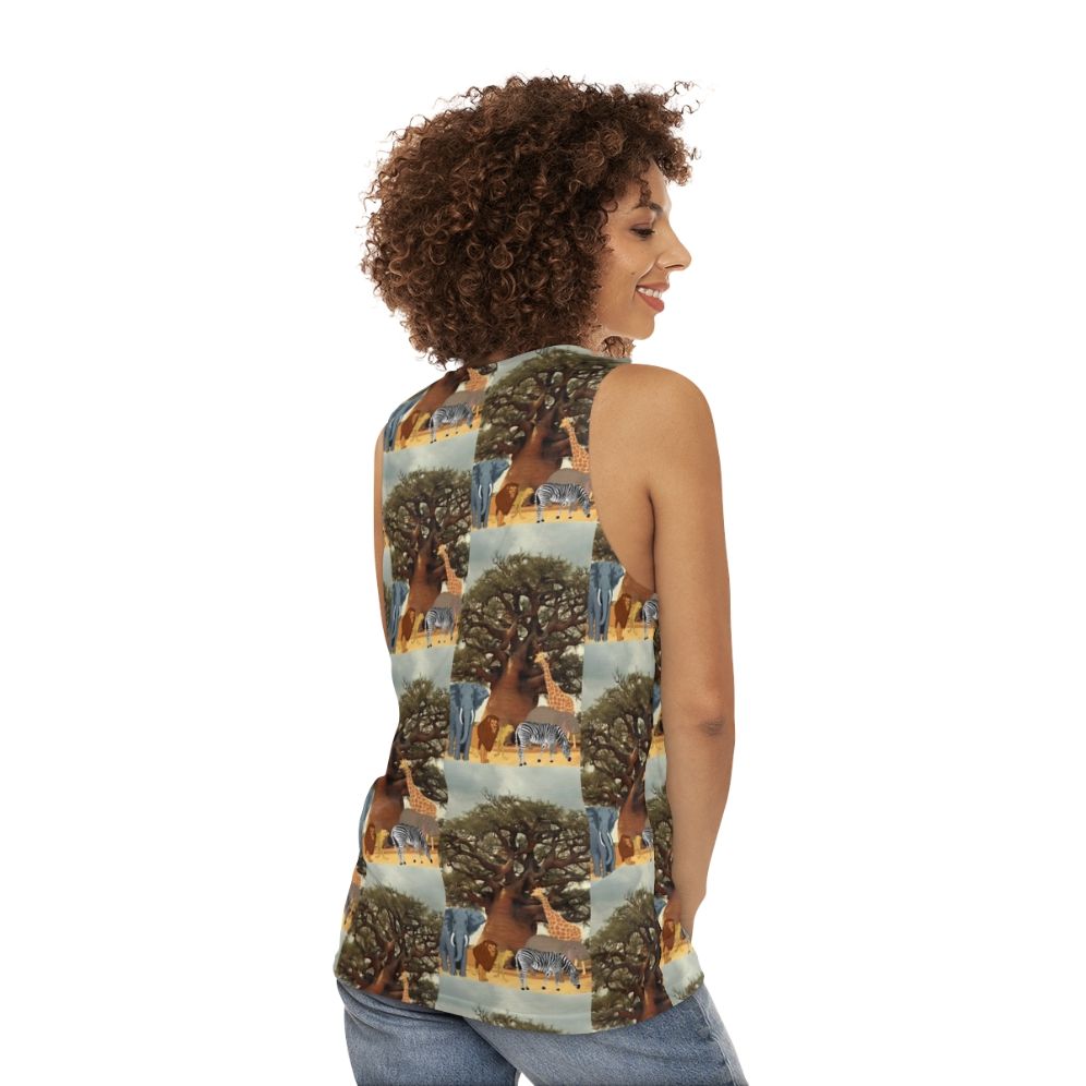 Unisex wildlife boabab tree tank top - women back