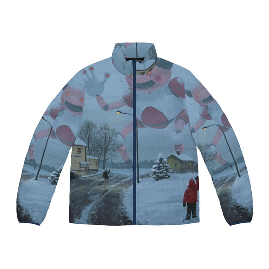 Mecha Mr. Mime Puffer Jacket - Sci-Fi Dystopian Landscape with Giant Robot