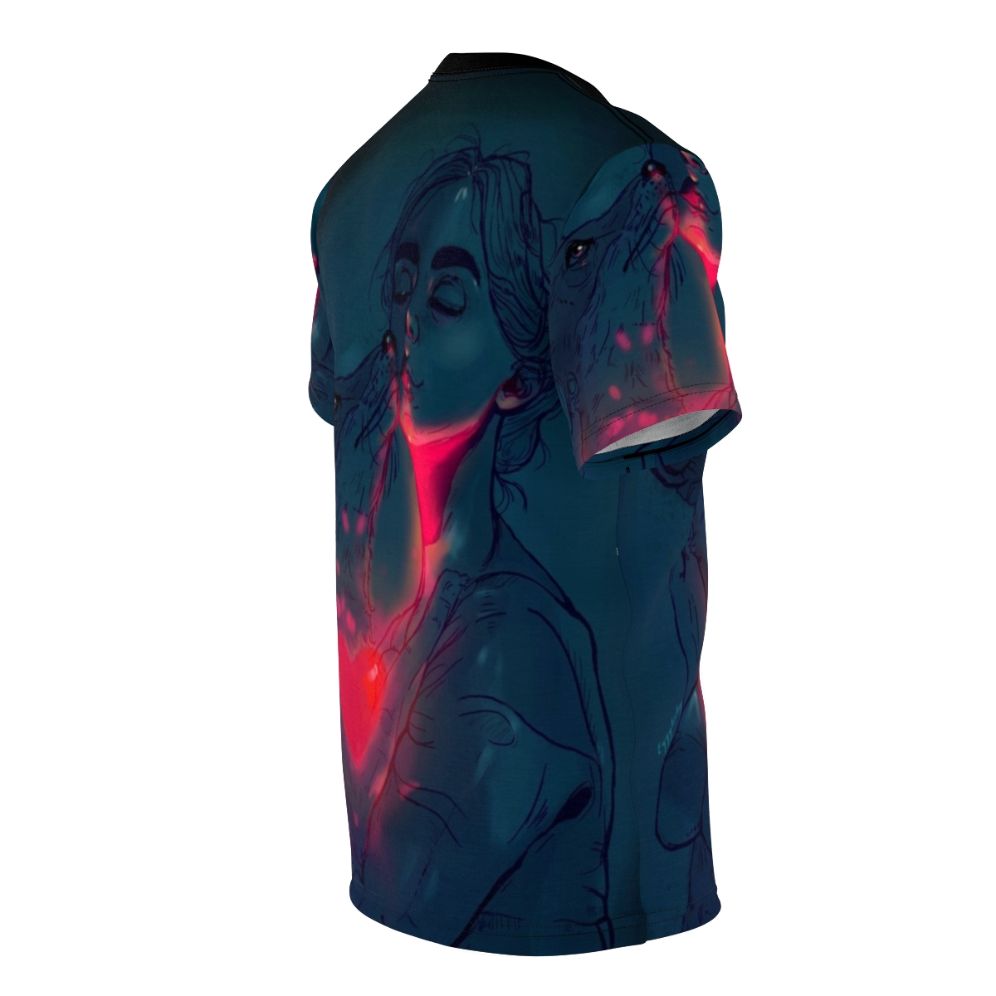 Glowing digital art portrait of a colorful animal on an AOP t-shirt - men right