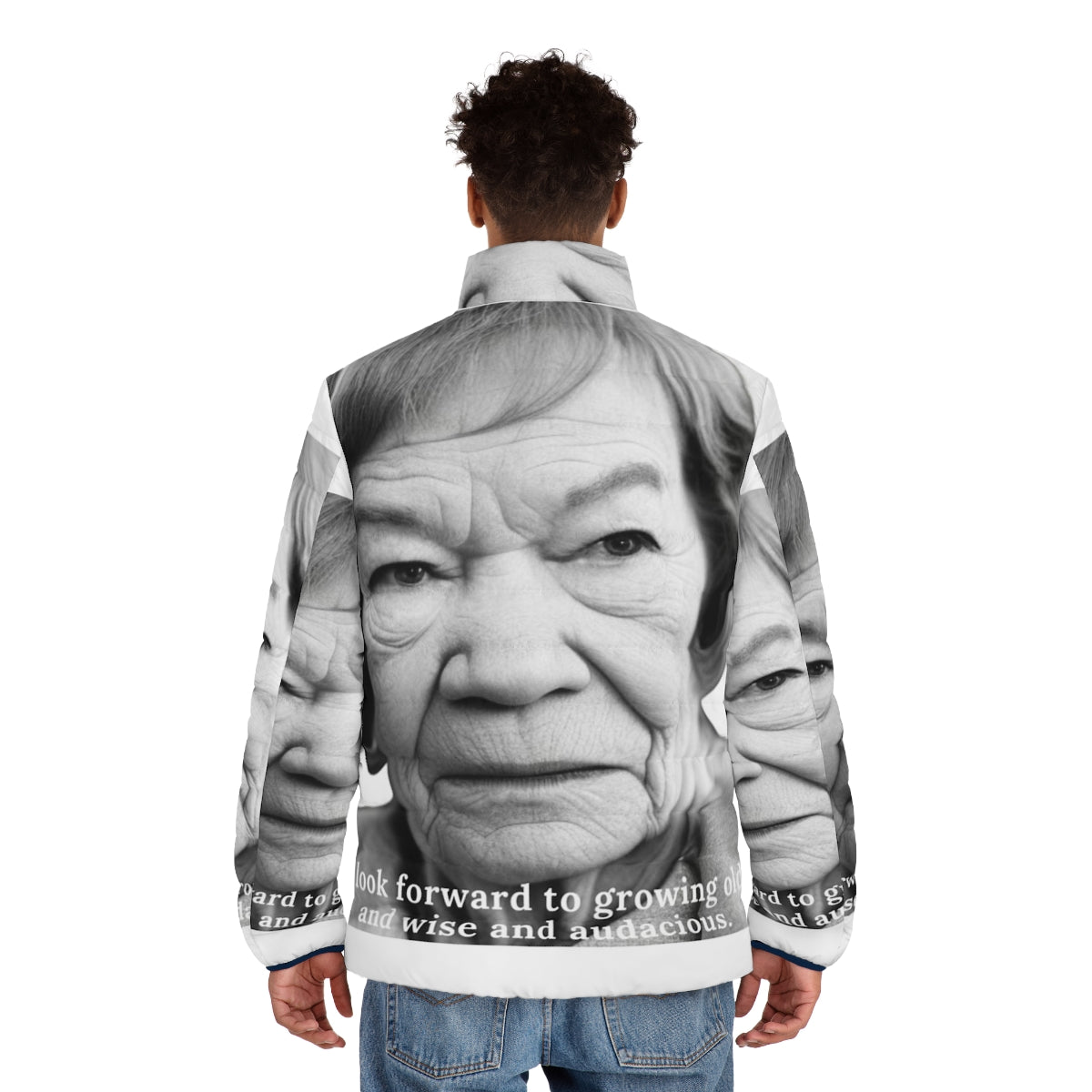 Glenda Jackson Iconic Puffer Jacket with Portraits and Artwork - men back