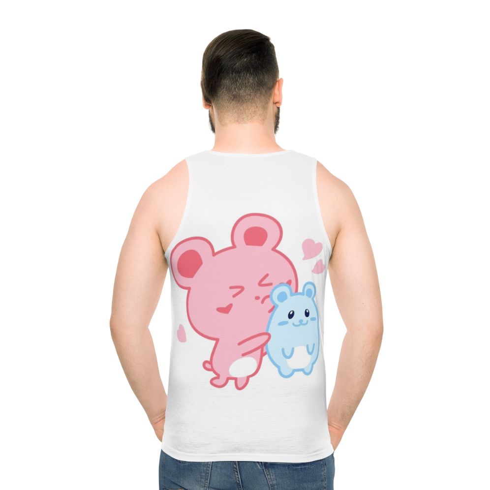 Unisex tank top with cute hamster design and pastel hearts pattern - men back