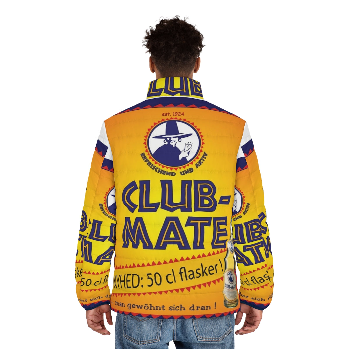 Club Mate Puffer Jacket - Berlin Techno Inspired Urban Streetwear - men back