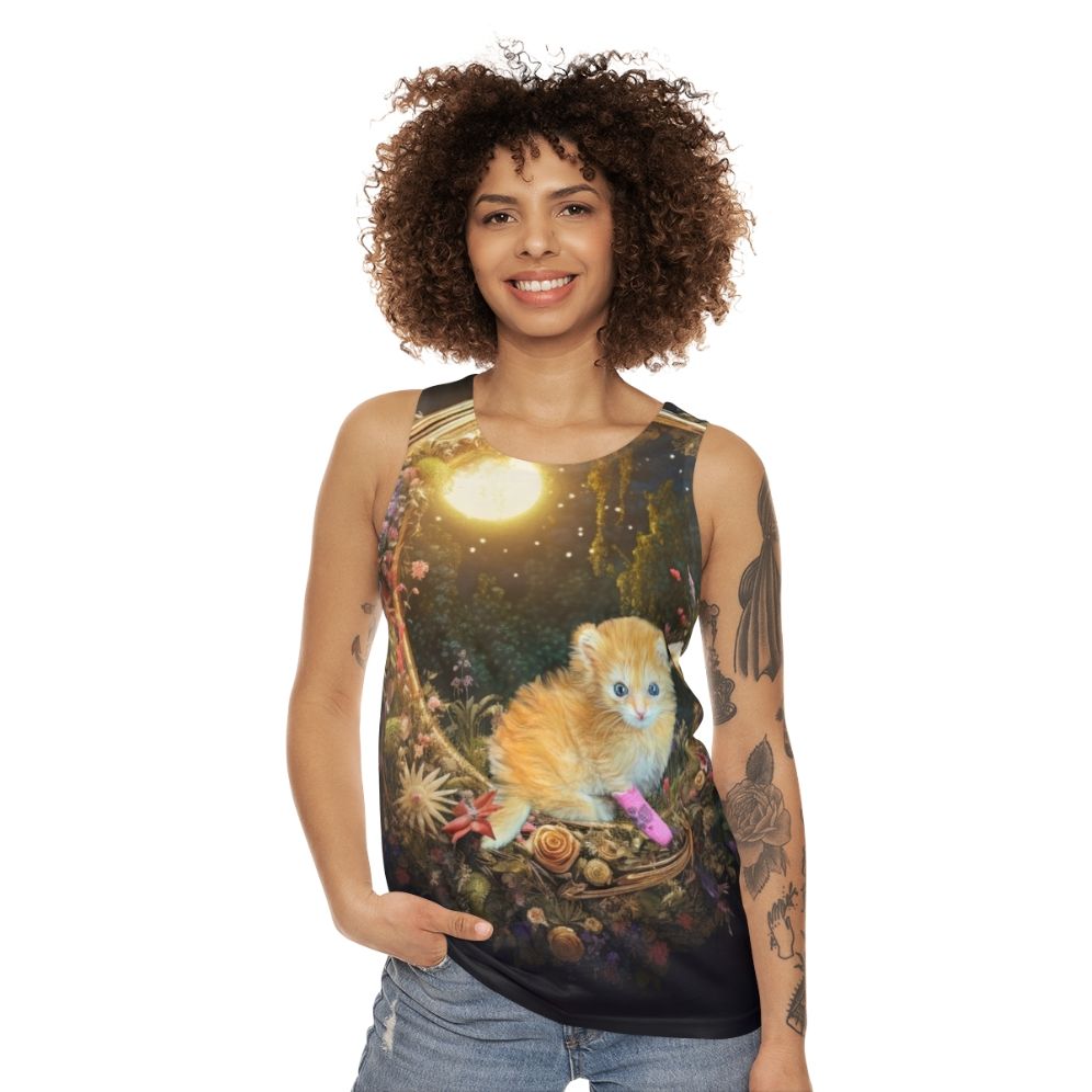 Dreamy Tater Tot Unisex Tank Top with Kitty Print - women